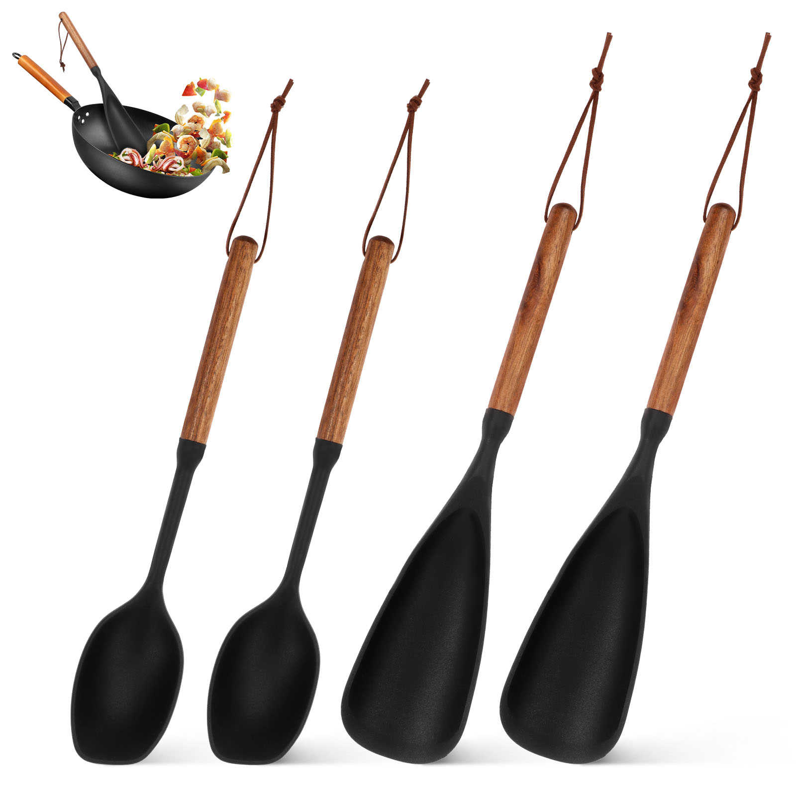 Kitchen Gadgets Under 100 - Silicone Cooking Spatula Spoon Wooden Handle