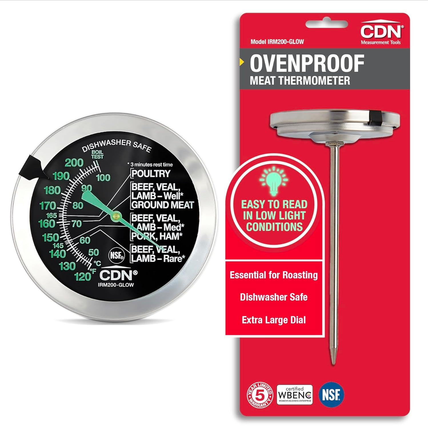 Meat Thermometer - Ovenproof Meat Thermometer with Glow Dial